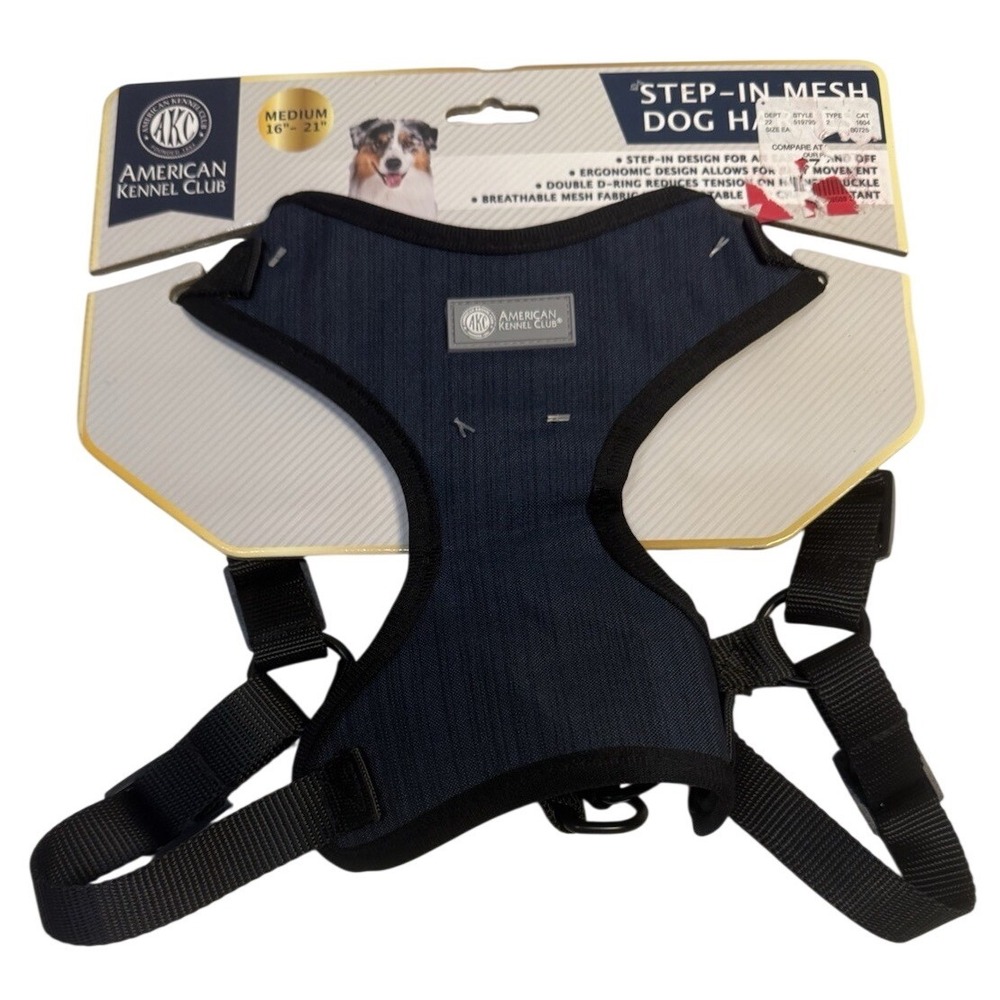 American Kennel Club Medium Navy Blue Step-In Mesh Dog Harness  16-21in New